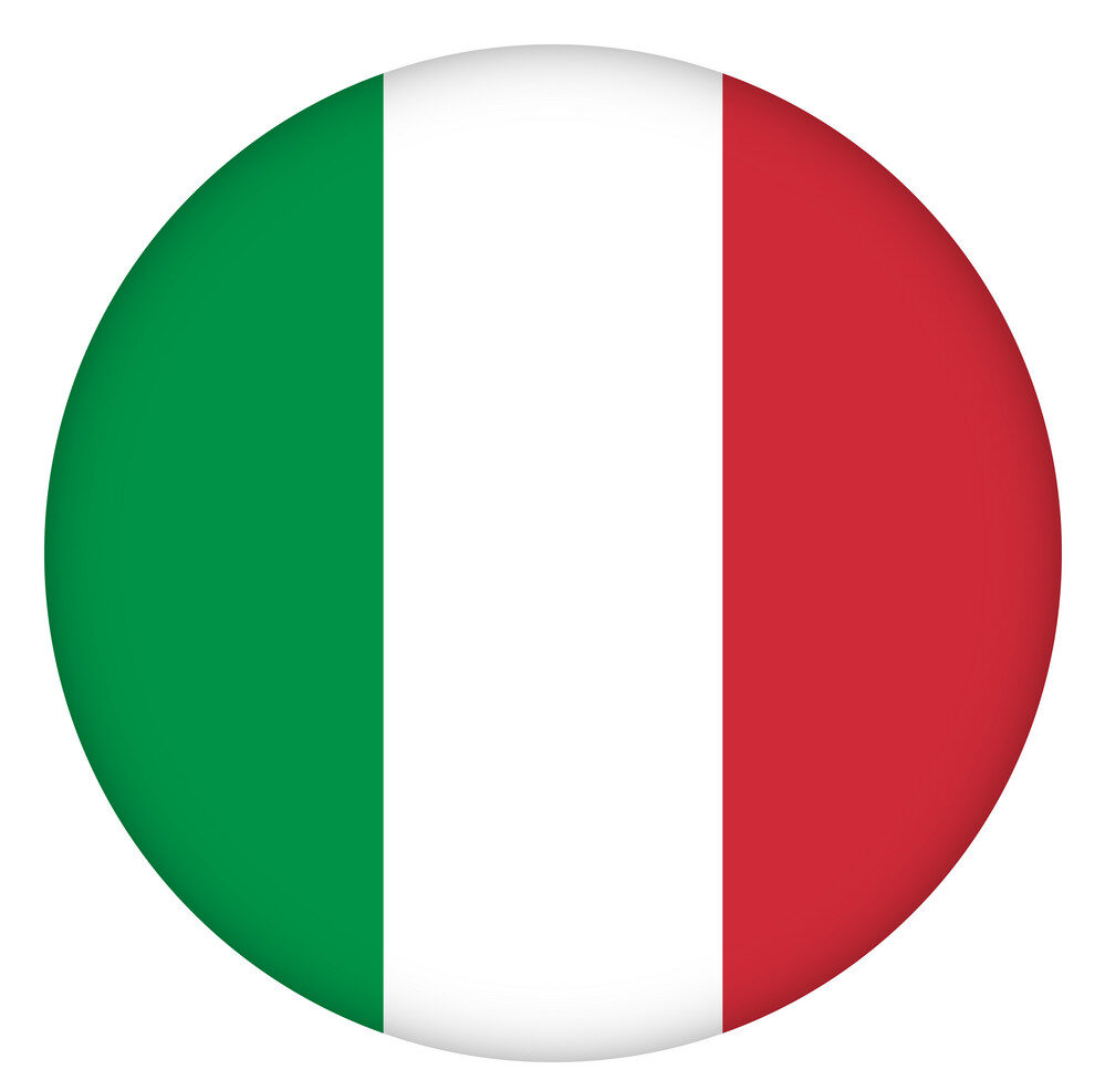Flag of Italy round icon, badge or button. Italian national symbol. Template design, vector illustration.